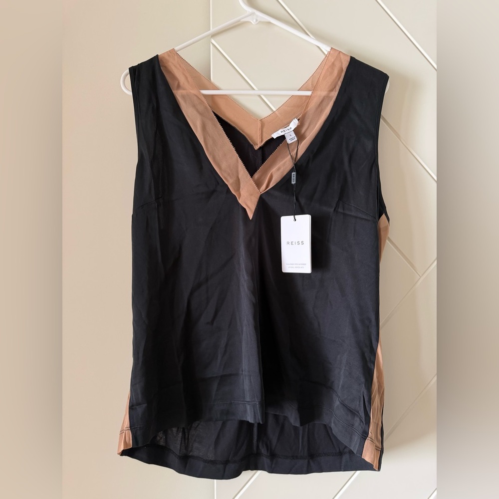 Reiss Black and Tan V-Neck Blouse
